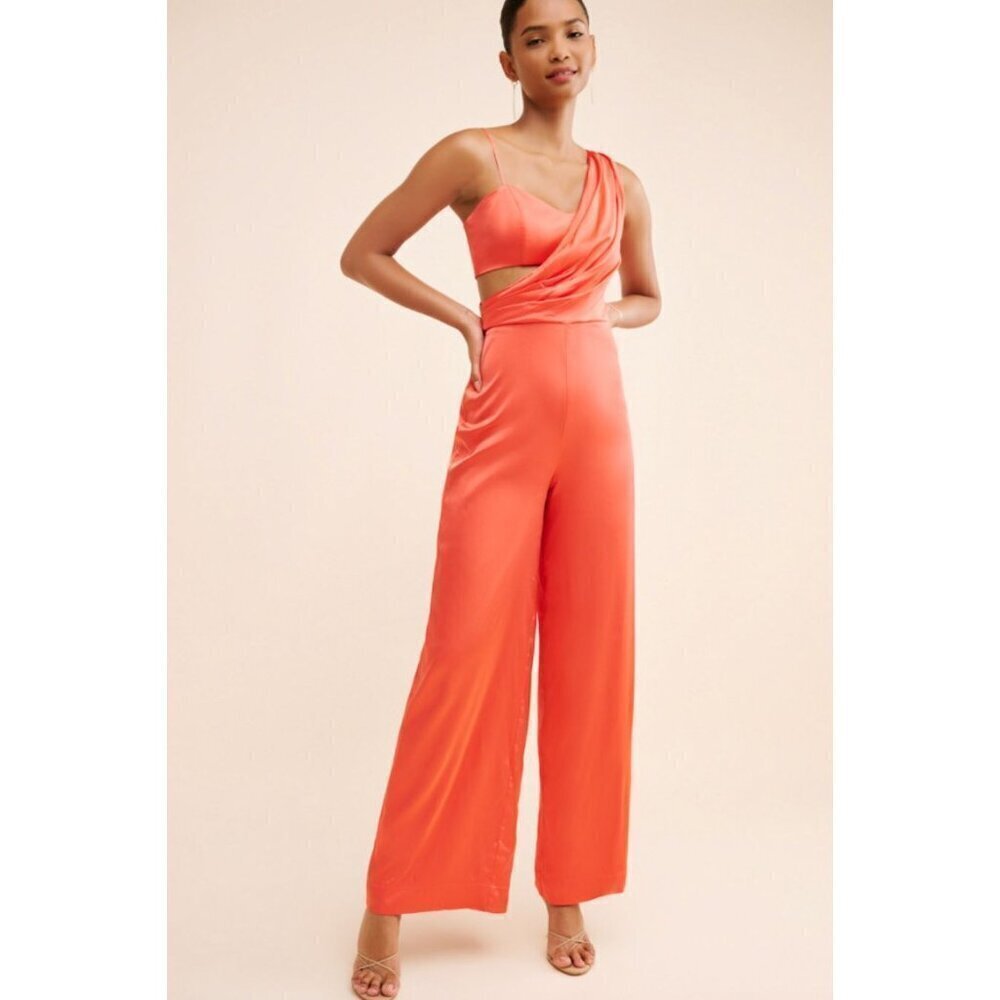 Amur Blynn Satin Cut Out Jumpsuit Spicy Coral Womens Size 2